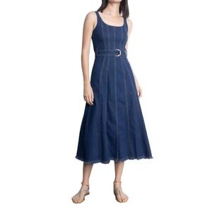 Karina Grimaldi Liliana stretchy denim belted midi dress size medium